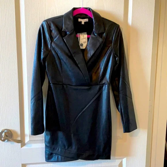 express black leather dress Faux Leather Square Neck Sleeveless Seamed Mini Dress